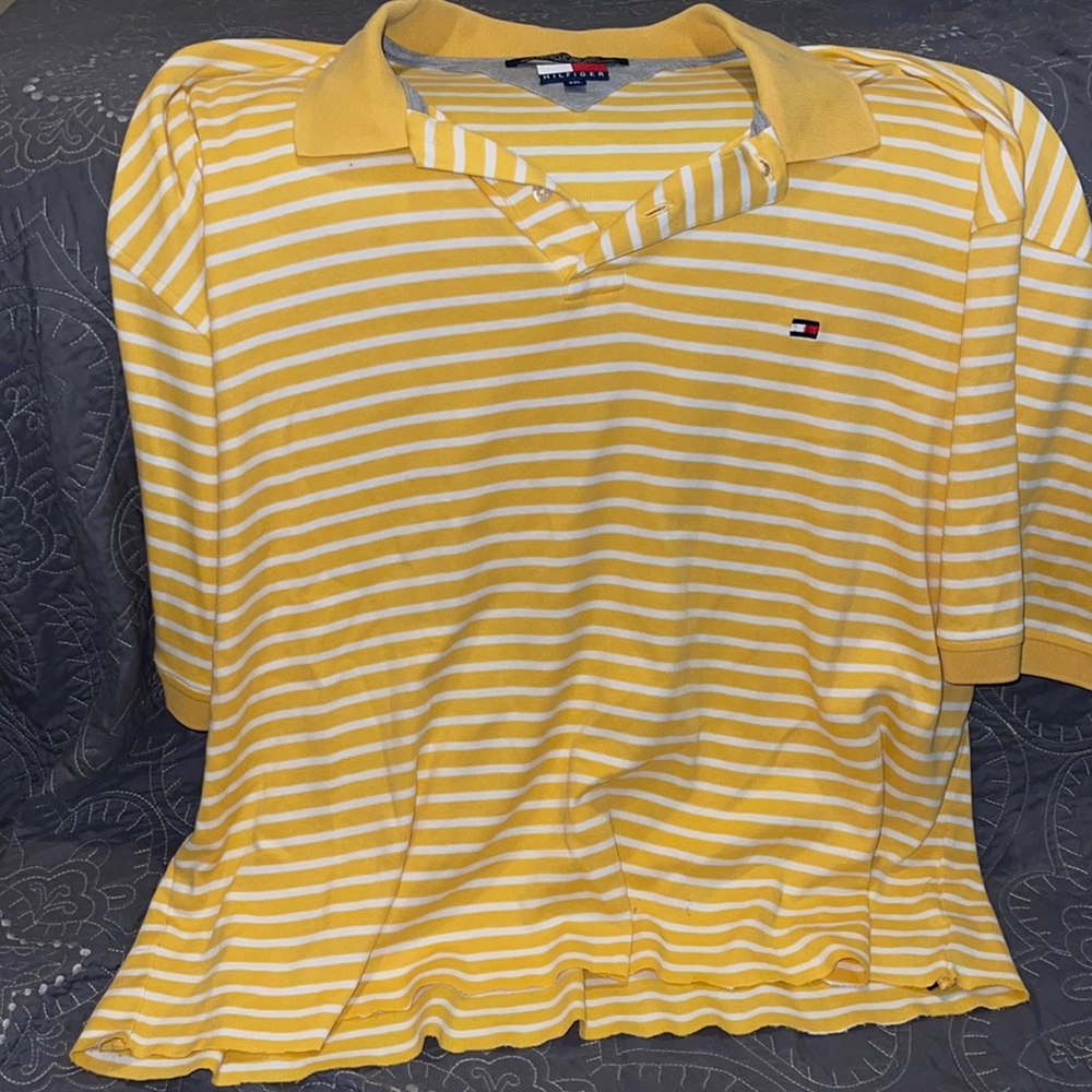 cropped vintage tommy hilfiger yellow stripe top